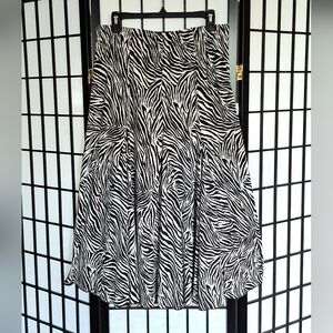 'Chico's' black & cream zebra print full swing style, midi skirt, Sz. 2 (L/12)